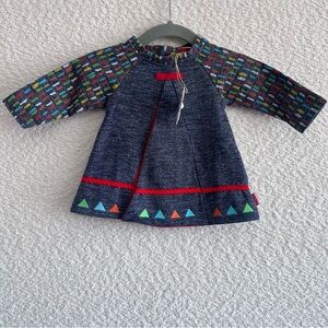 Tuc Tuc NWT Baby Long Sleeve Dress Whimsical‎ Blue Red Newborn Size